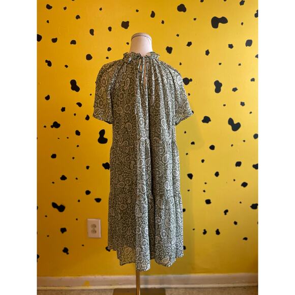 Green Boho Floral Midi Dress | Smocked Neck | Relaxed Fit Cottagecore - Picture 3 of 7